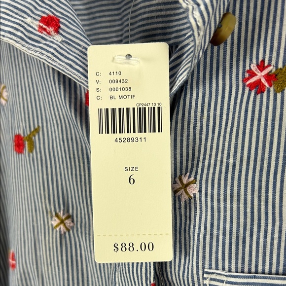 Maeve Anthropologie Embroidered Floral Button Down Shirt Size 6 NWT blue stripe - Picture 15 of 15